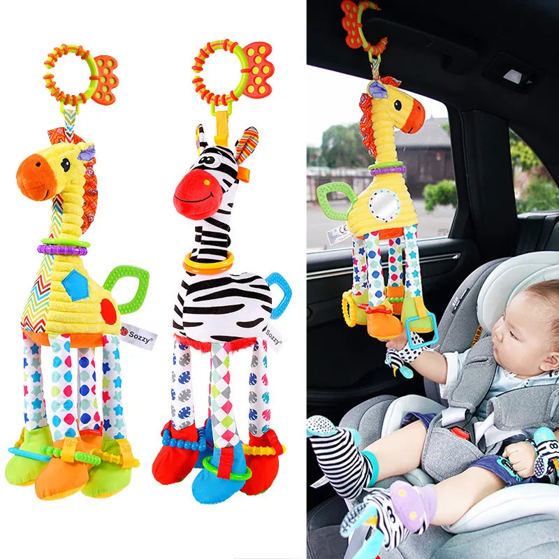 Soft Giraffe Zebra Animal Hand-bells Rattles Plush Infant Baby Development Handle