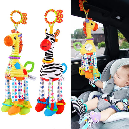 Soft Giraffe Zebra Animal Hand-bells Rattles Plush Infant Baby Development Handle