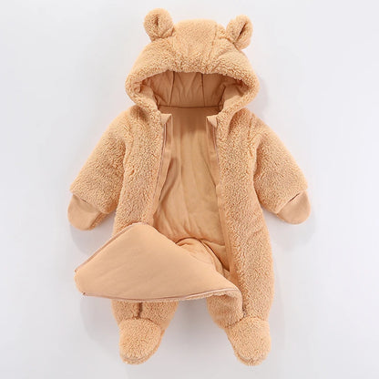 Cozy Cartoon Hooded Winter Romper for Infants