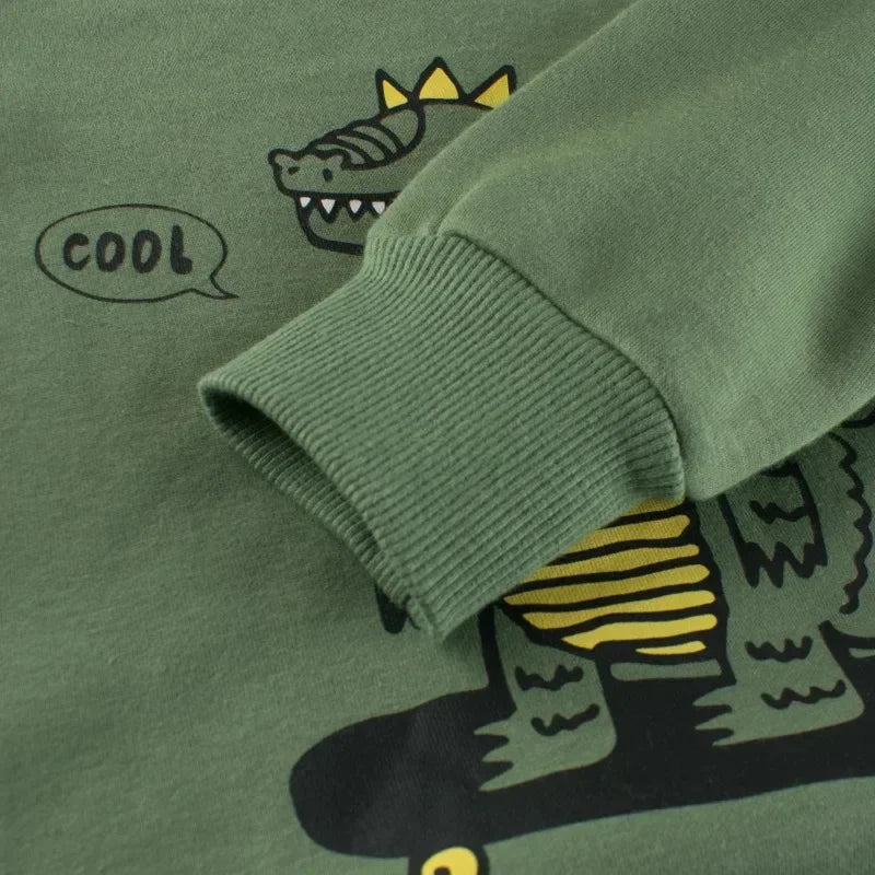 Cartoon Dinosaur Sweatshirt & Letter Pants Set