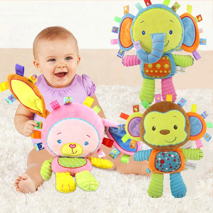 Soft Baby Tags Stuffed Animal - Colorful Plush Lovey Toy with Built-in Bell