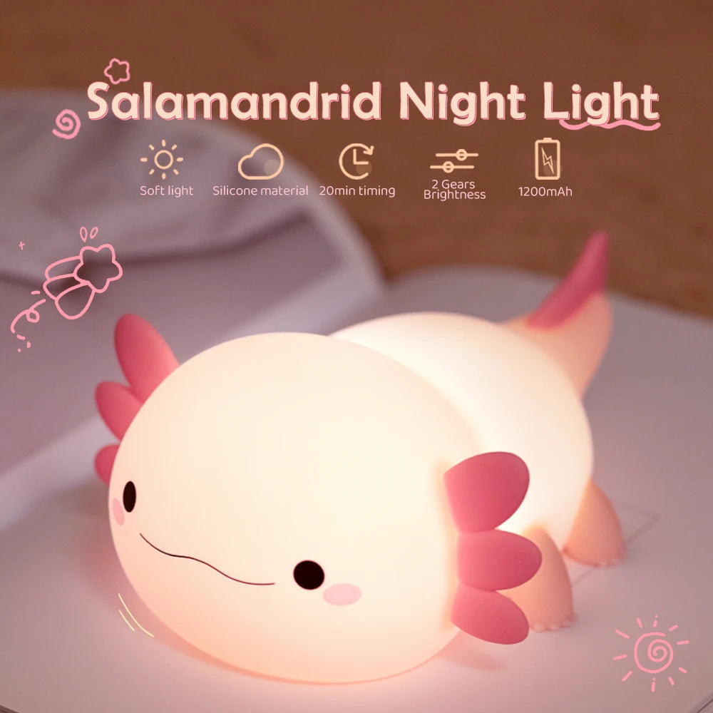 Axolotl Silicone Night Light - Rechargeable, and Safe for Kids