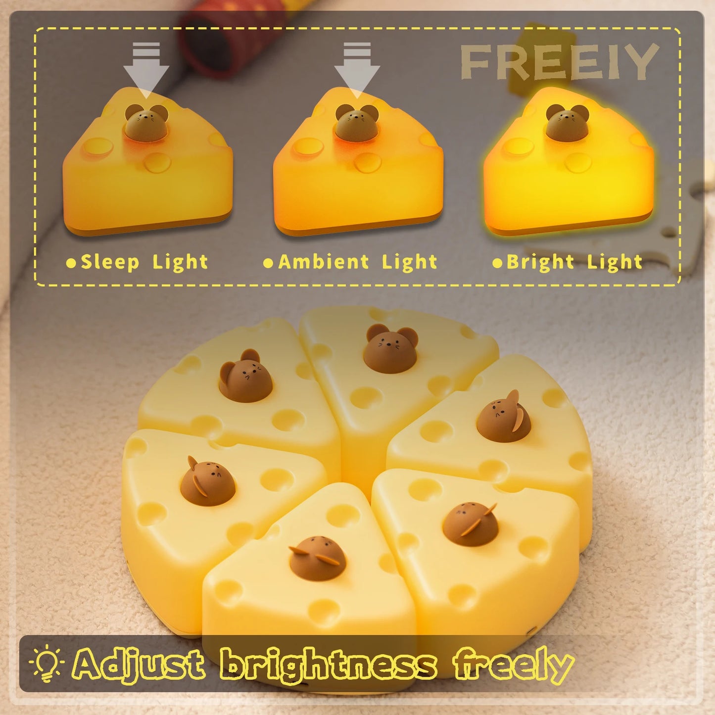 Cheesy Dreams Night Light - Adorable Silicone Cheese Lamp for Kids and Adults