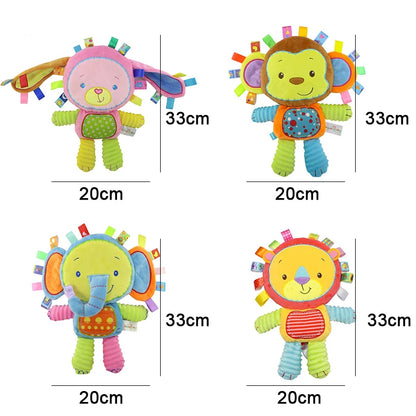 Soft Baby Tags Stuffed Animal - Colorful Plush Lovey Toy with Built-in Bell