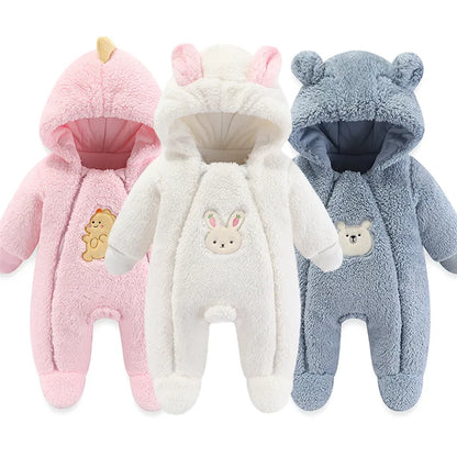 Cozy Cartoon Hooded Winter Romper for Infants