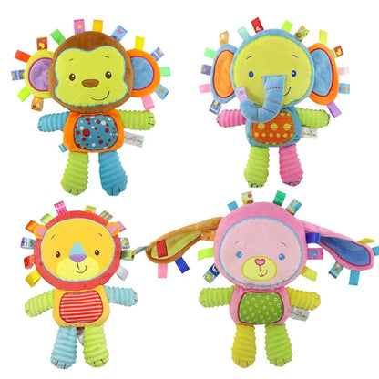 Soft Baby Tags Stuffed Animal - Colorful Plush Lovey Toy with Built-in Bell